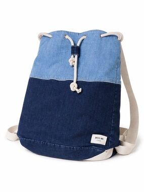 Miss Me Two-Tone Denim Drawstring Backpack Blue Y2K Casual Bag
